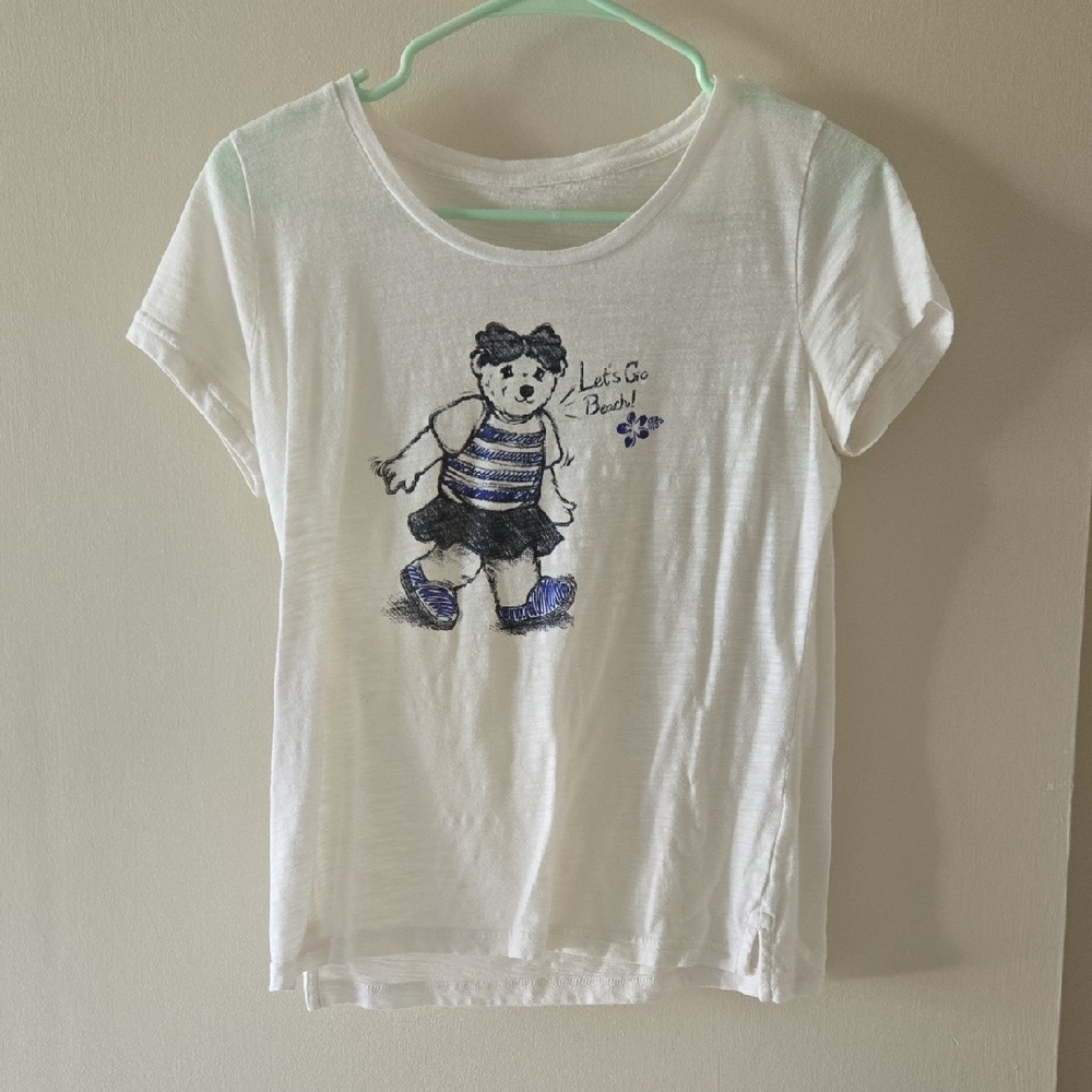 3 For 10) White Tee with Blue Bear Graphic S